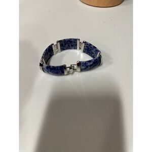 Sterling Silver Faceted Blue Sodalite Link Bracelet 7.5" 20.7mm